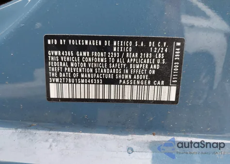 2025 Volkswagen Jetta Gli 2.0T Autobahn z USA, uszkodzony, nr VIN 3VW2T7BU1SM046393